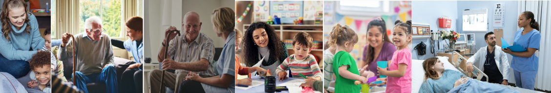 People in childcare, elderly care, specialist education, nursery and hospital environments